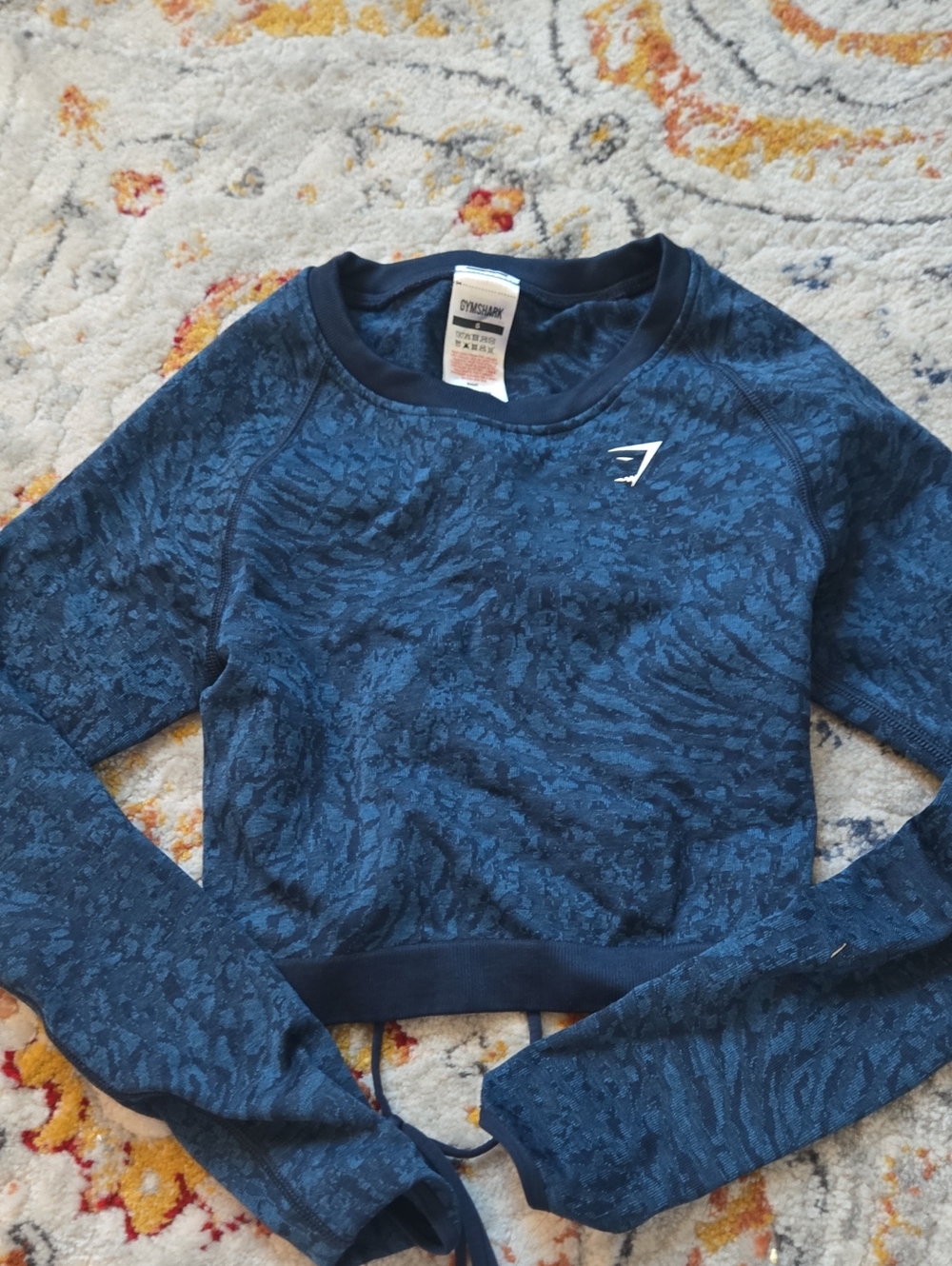 Gymshark Women's Dark Navy Textured Cropped Crewneck Sweater